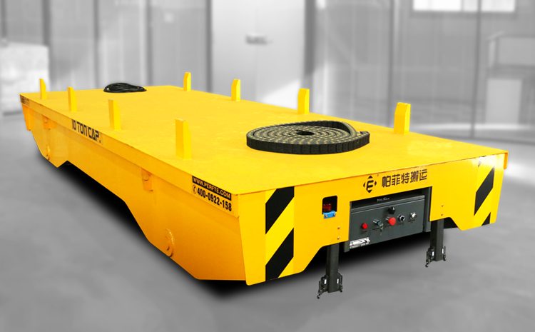 Low pressure rail flatcars for moving workpieces